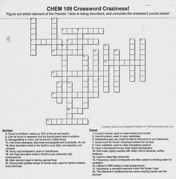 periodic table crossword puzzle