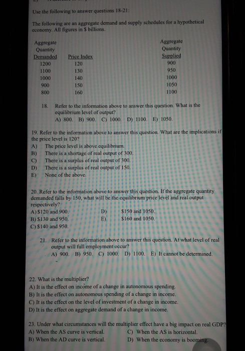Solved Use the following to answer questions 18-21: The | Chegg.com
