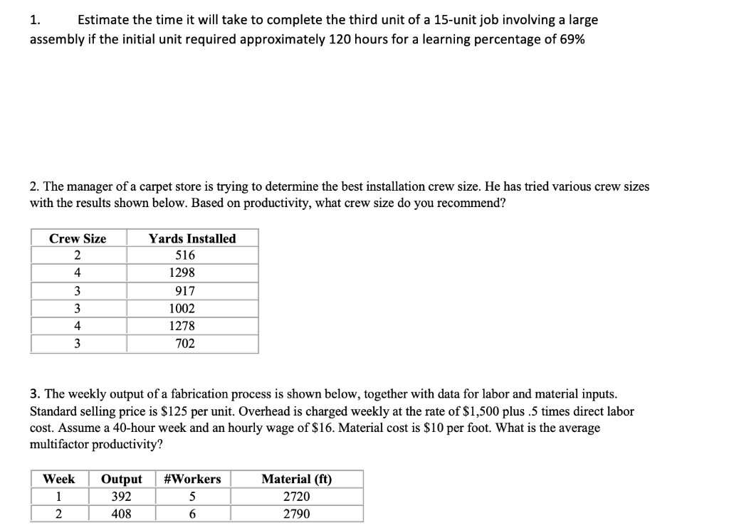 Solved 1. Estimate The Time It Will Take To Complete The | Chegg.com