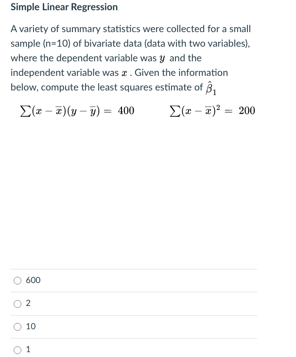 Solved Simple Linear Regression A variety of summary | Chegg.com