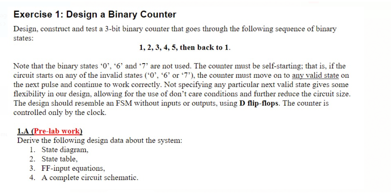 Solved Exercise 1: Design a Binary Counter Design, construct | Chegg.com