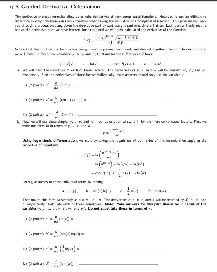 Solved 1) A Guided Derivative Calculation The derivative | Chegg.com