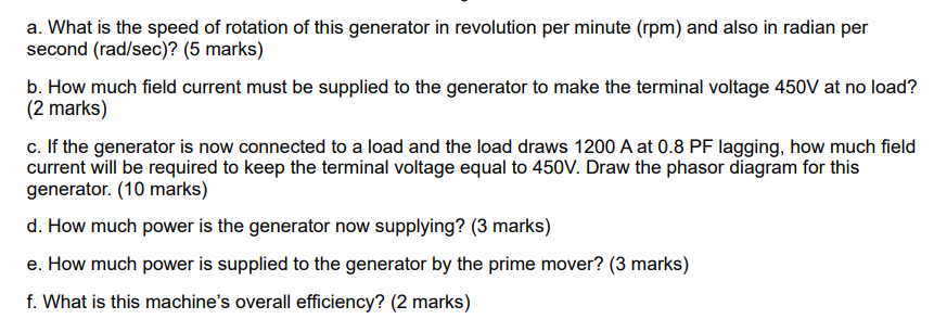 Solved a. What is the speed of rotation of this generator in