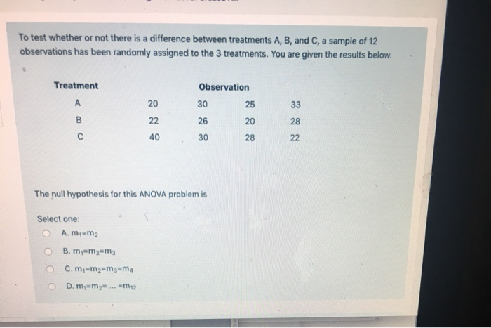 Solved To test whether or not there is a difference between | Chegg.com