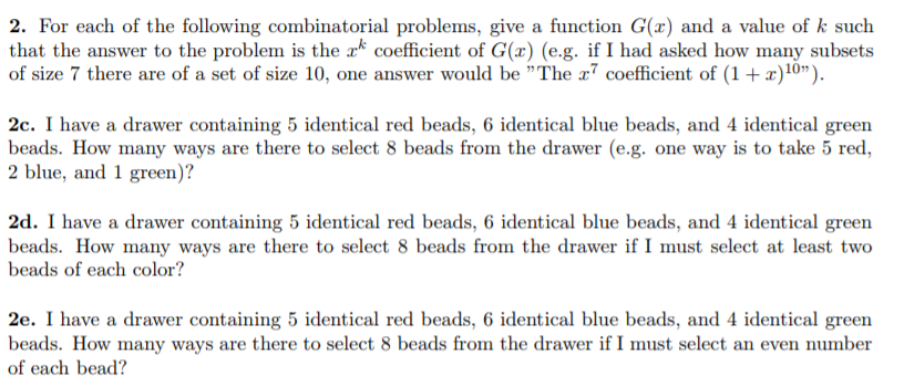 Solved 2. For each of the following combinatorial problems, | Chegg.com