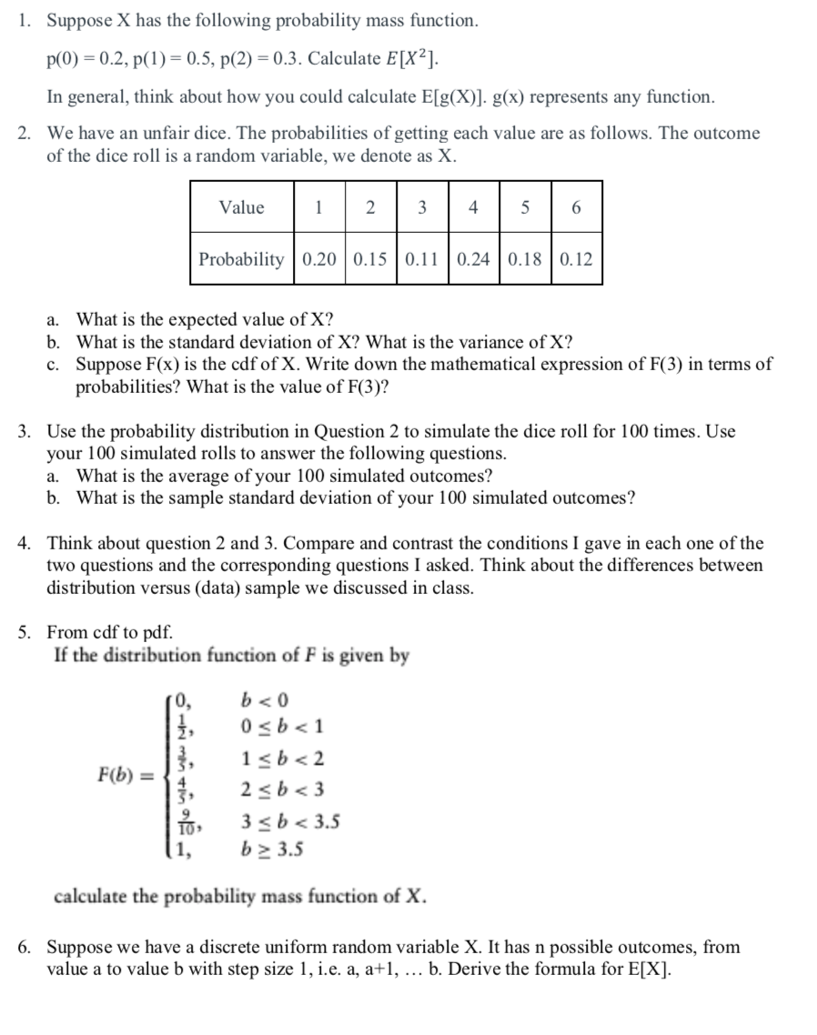 Solved 1 Suppose X Has The Following Probability Mass Fu Chegg Com