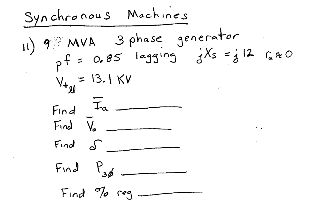 Solved Synchronous Machines 11) 9 MVA 3 phase generator | Chegg.com