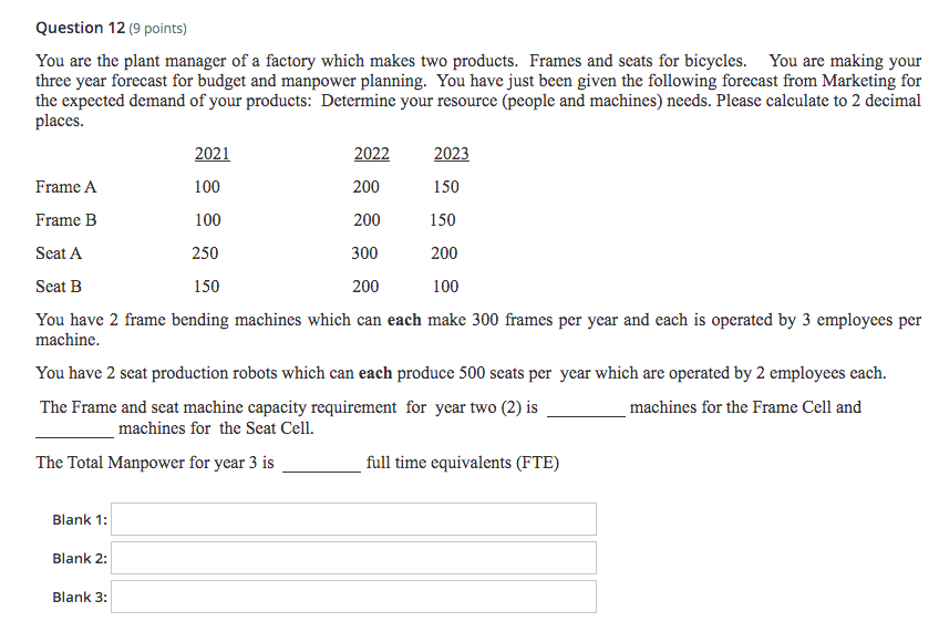Solved Question 12 (9 points) You are the plant manager of a | Chegg.com
