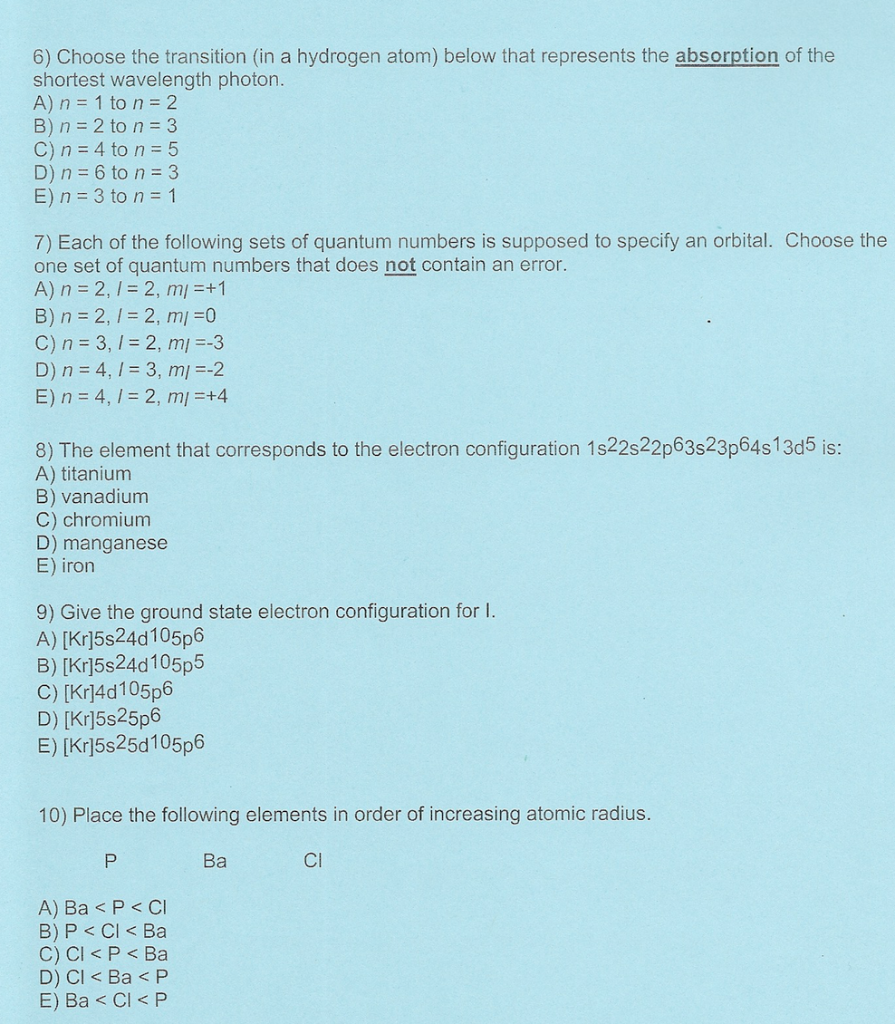 How Many Orbitals Are Contained In The Third Principal Level (n = 3) Of A Given Atom? Solved: 1) What Are The Possible Orbitals For N 3? A) S, P... | Chegg.com