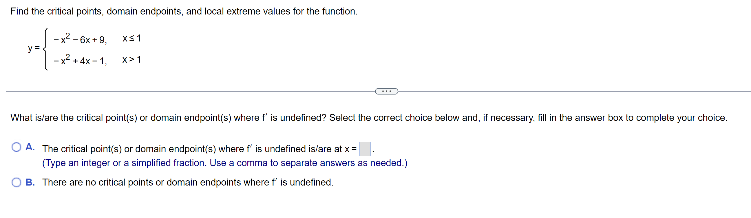 Solved Find the critical points, domain endpoints, and local | Chegg.com