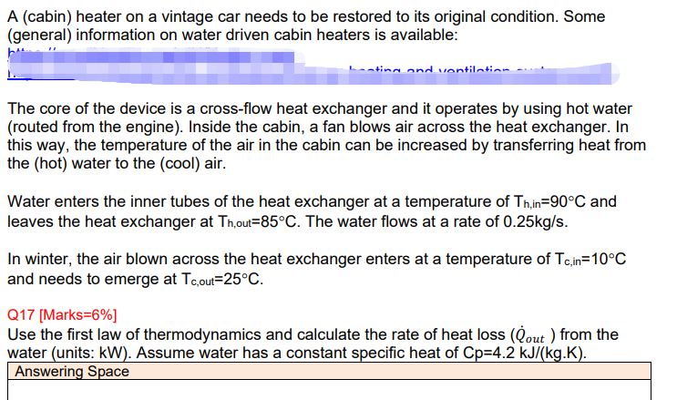 Solved A (cabin) heater on a vintage car needs to be | Chegg.com