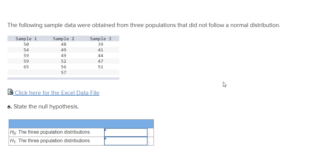 Solved The following sample data were obtained from three | Chegg.com