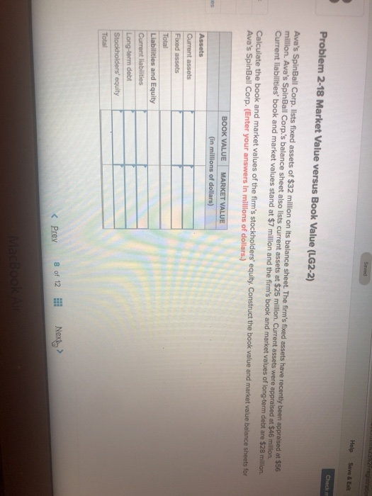 Solved Problem 2-18 Market Value versus Book Value (LG2-2) | Chegg.com