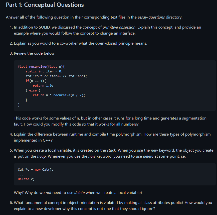 Solved Part 1: Conceptual Questions Answer all of the | Chegg.com