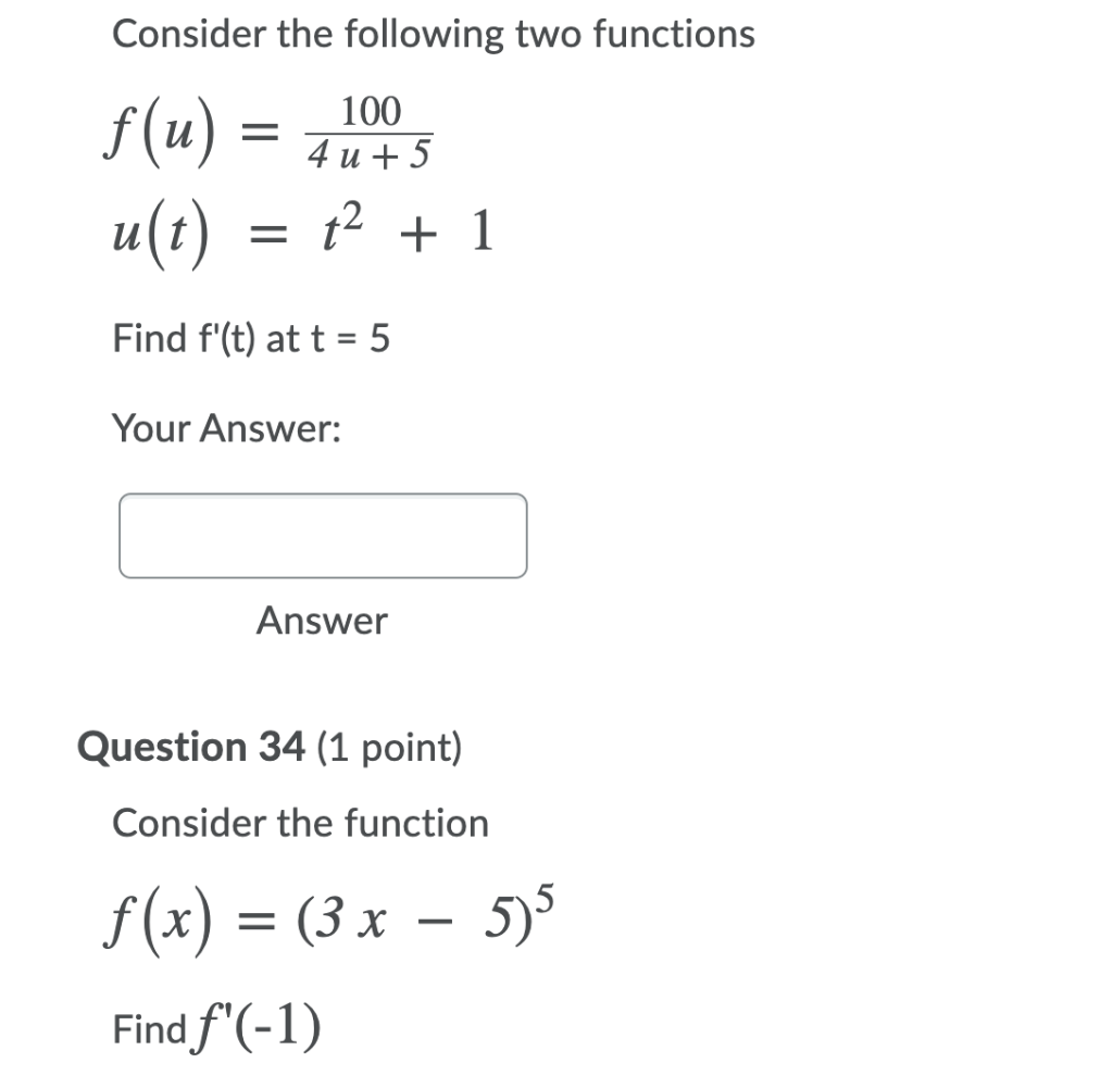 Solved Consider the following two functions 100 f(u) = 4u+ 5 | Chegg.com