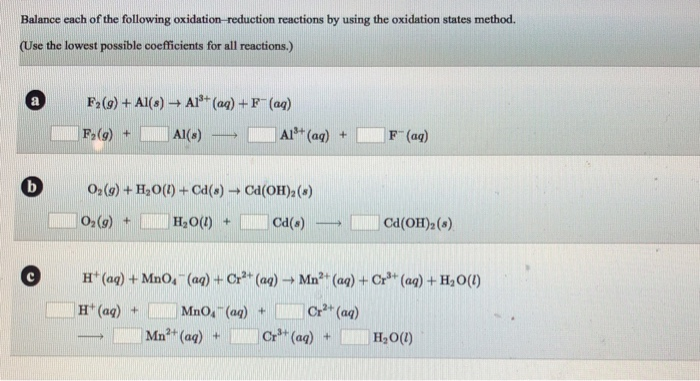 Solved Balance each of the following oxidation- reduction | Chegg.com