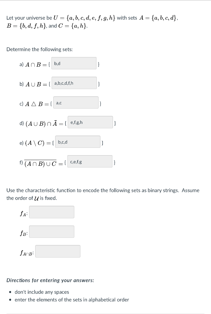 Solved Let Your Universe Be U A B C D E F G H With Chegg Solved Let Your Universe Be U A B C D E F G H With Chegg