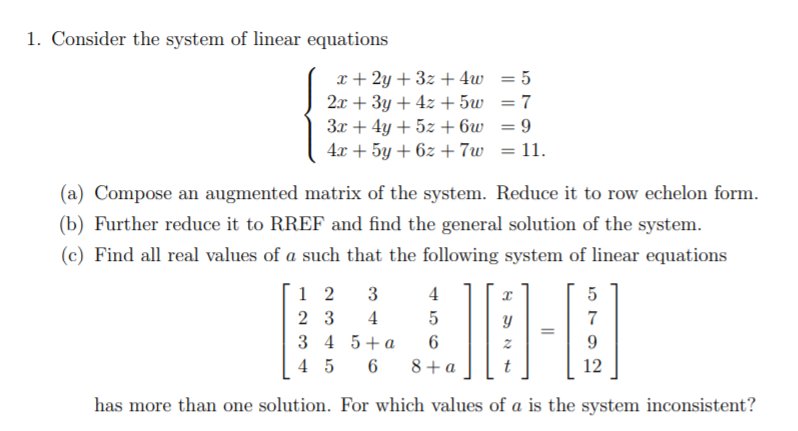 Solved 1. Consider the system of linear equations 2 + 2y + | Chegg.com