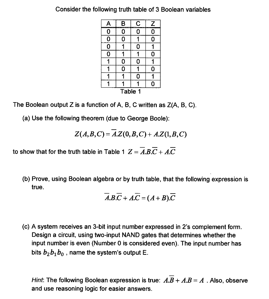 Solved Consider the following truth table of 3 Boolean | Chegg.com