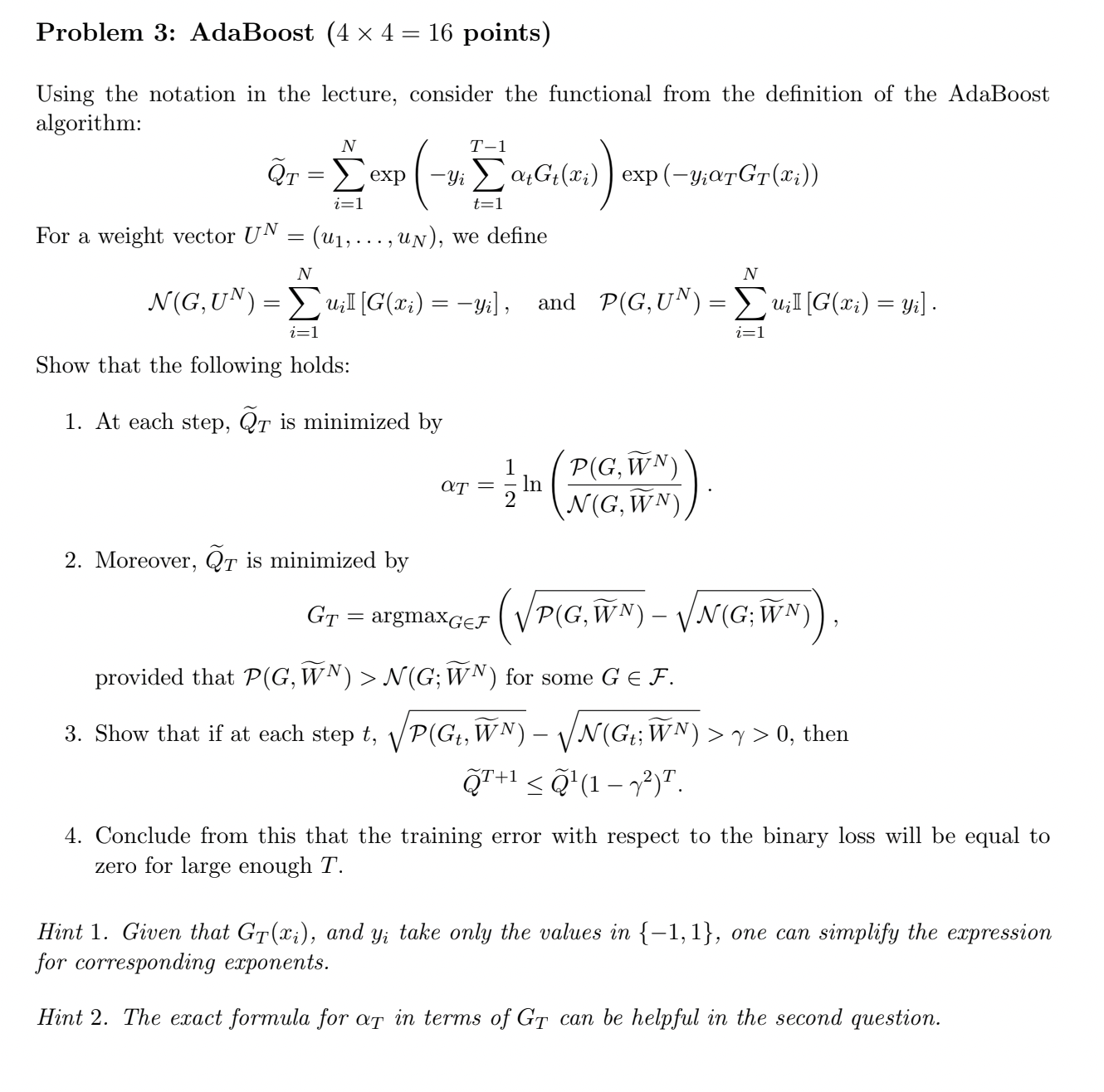 Solved Problem 3: AdaBoost (4×4=16 points ) Using the | Chegg.com