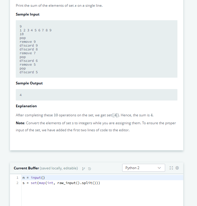 Solved Set.discard(), .remove() & .pop) Problem Submissions | Chegg.com