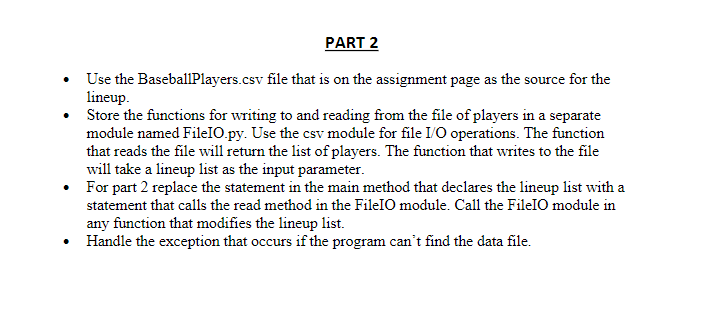 Solved A project to manage a baseball team's information (1) | Chegg.com