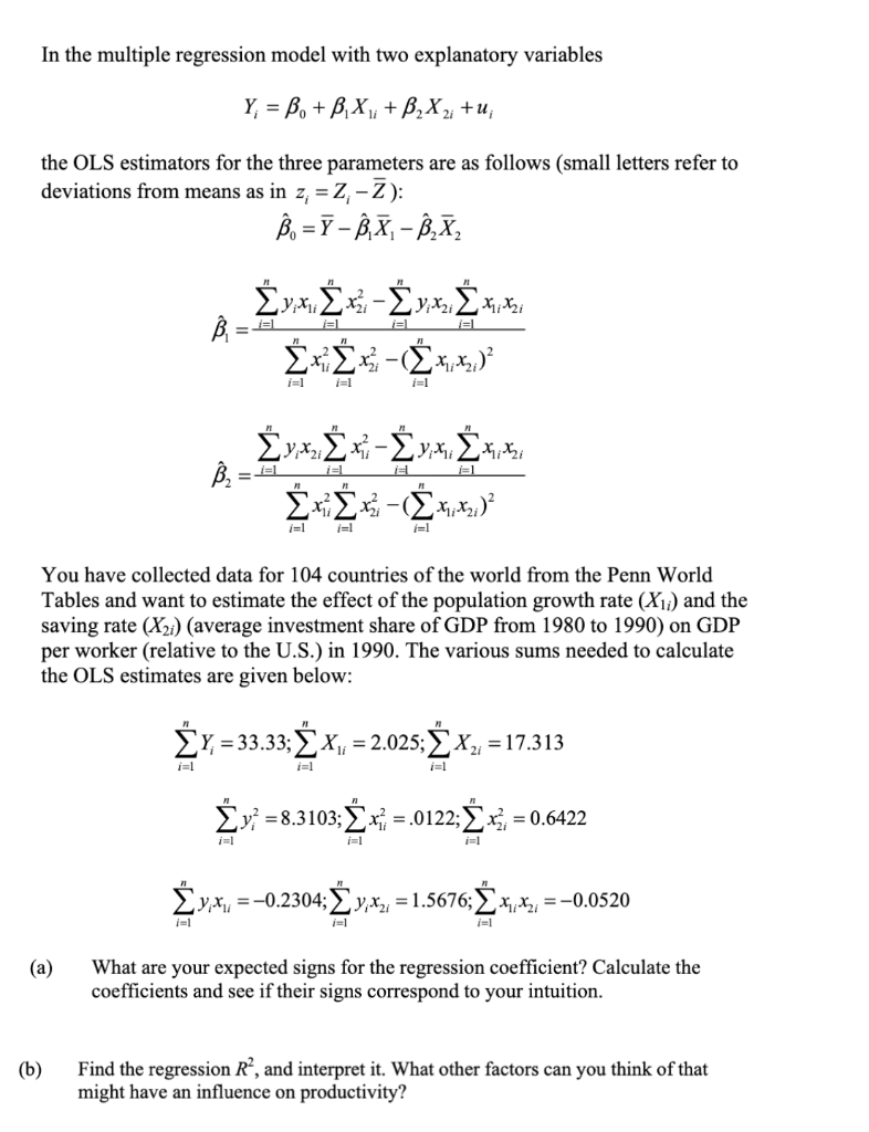 Solved In the multiple regression model with two explanatory | Chegg.com
