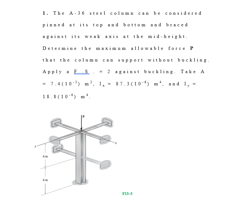 Solved 1. The A-36 steel column can be considered pinned at | Chegg.com