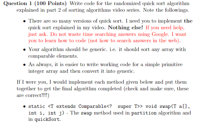 Solved Question 1 (100 Points) Write code for the randomized | Chegg.com