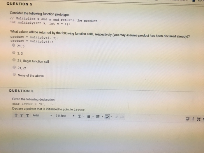 Solved QUESTION 5 Consider the following function prototype | Chegg.com
