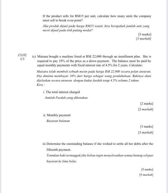 Solved If the product sells for RM15 per unit, calculate how | Chegg.com