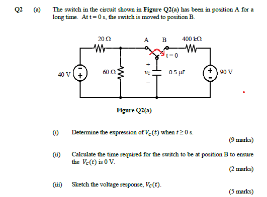 Solved Q2 a The switch in the circuit shown in Figure Q2(a) | Chegg.com
