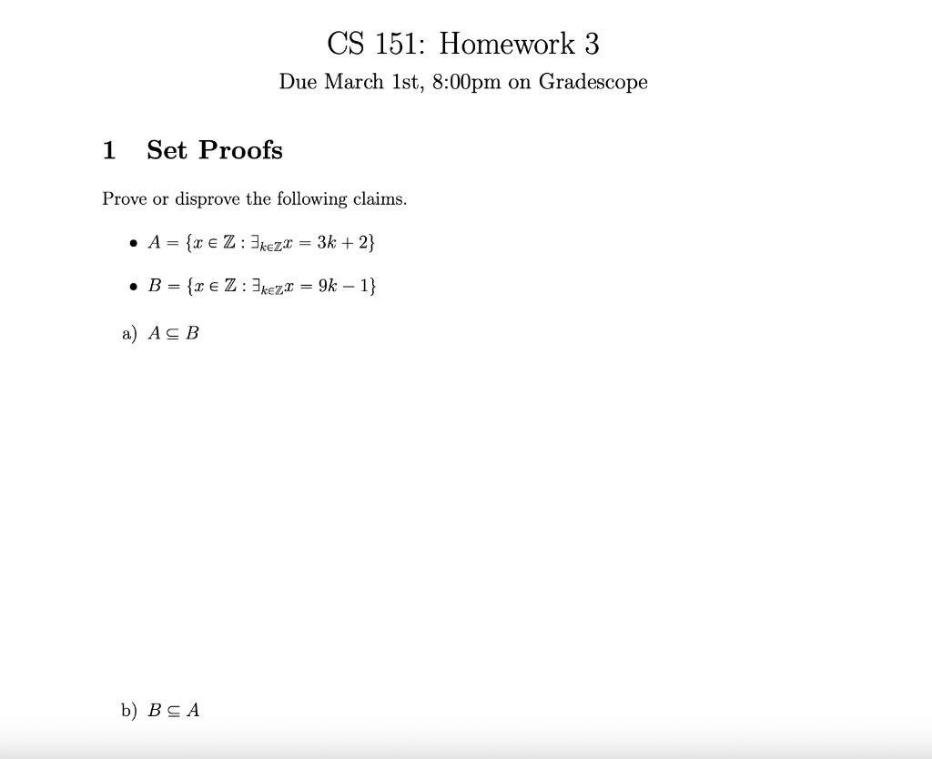 Solved CS 151: Homework 3 Due March 1st, 8:00pm On | Chegg.com