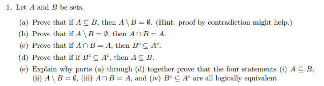 Solved 1. Let A and B be sets. (a) Prove that if ACB, then A | Chegg.com