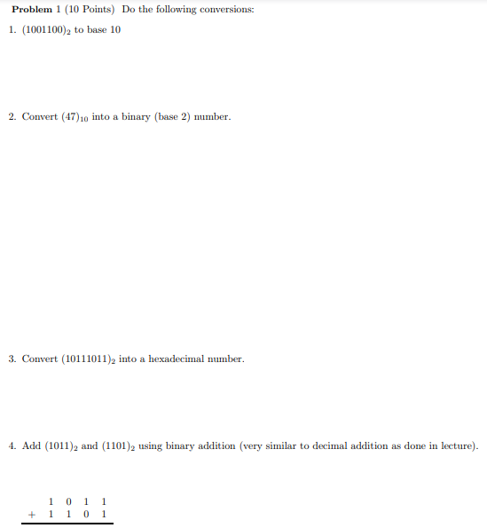 Solved Problem 1 (10 Points) Do the following conversions: | Chegg.com