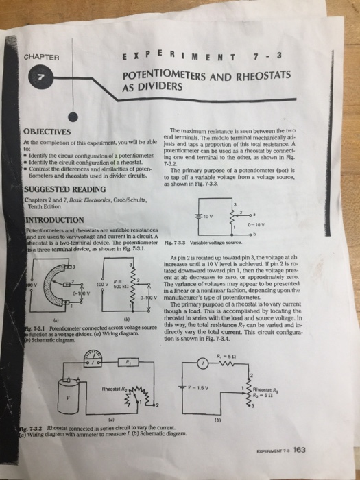 Solved E PE R I ME N T 73 POTENTIOMETERS AND RHEOSTATS AS