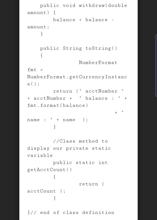 Solved 1. Download BankAccount.java and Bank.java and run. | Chegg.com