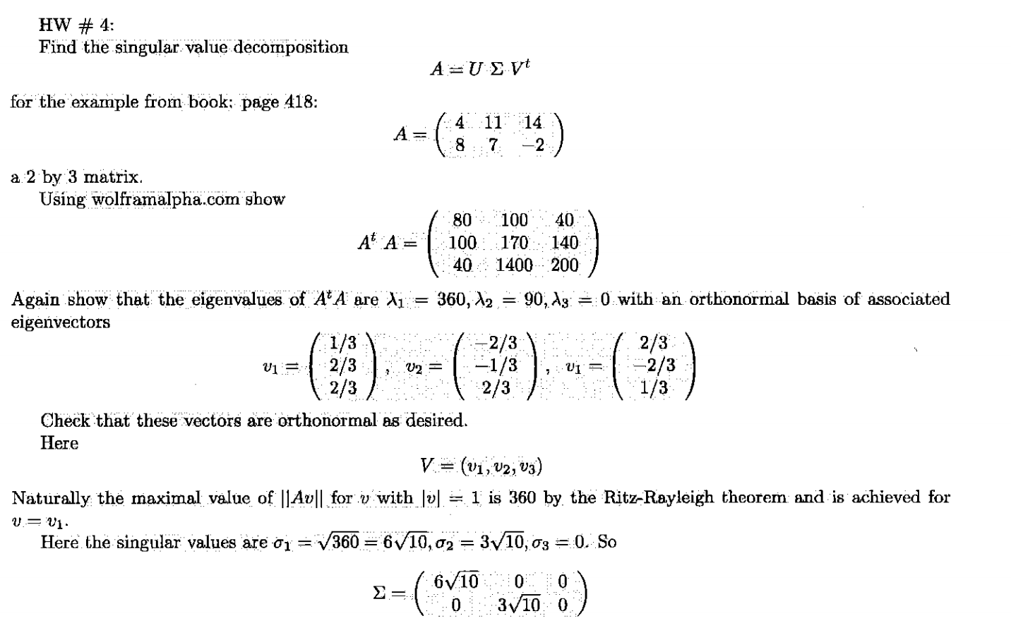 HW # 4: Find The Singular Value Decomposition Α =U | Chegg.com