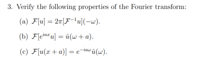 Solved 3 Verify The Following Properties Of The Fourier Chegg Com