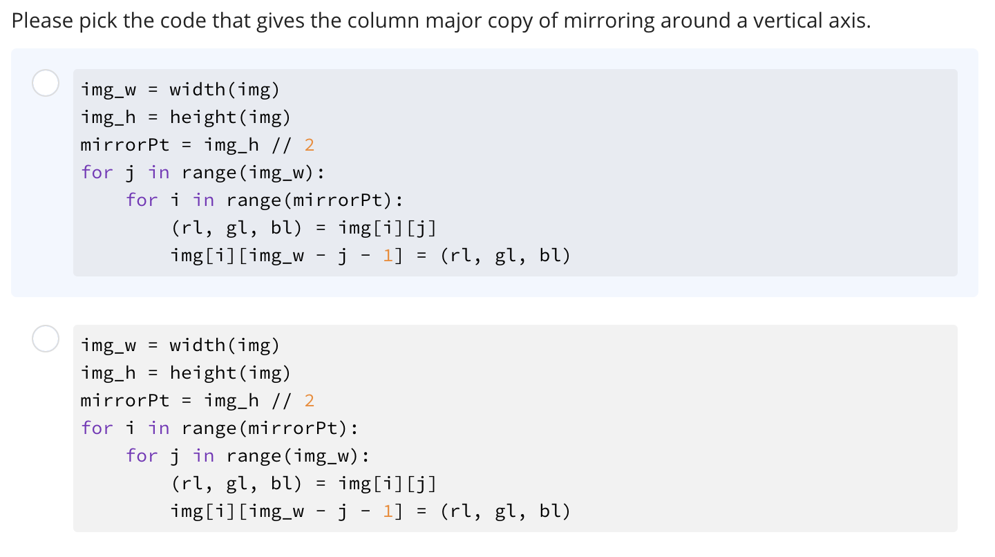 Solved Please pick the code that gives the column major copy | Chegg.com