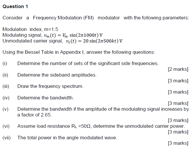 Solved Consider A Frequency Modulation (FM) Modulator With | Chegg.com