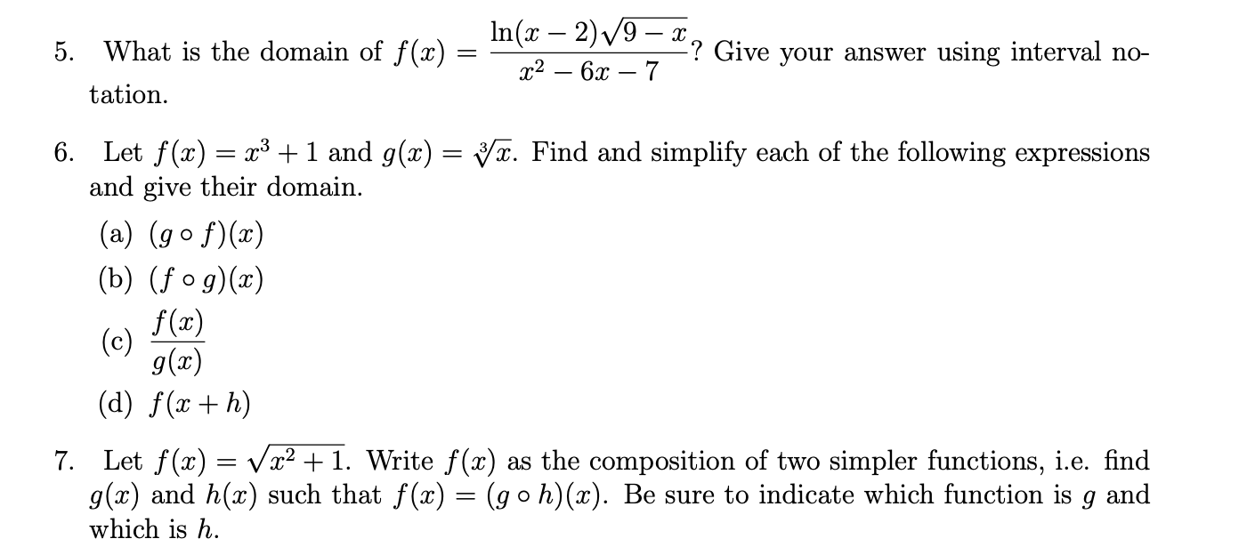 Solved In X 2 V9 2 X2 6x 7 5 What Is The Domain O Chegg Com