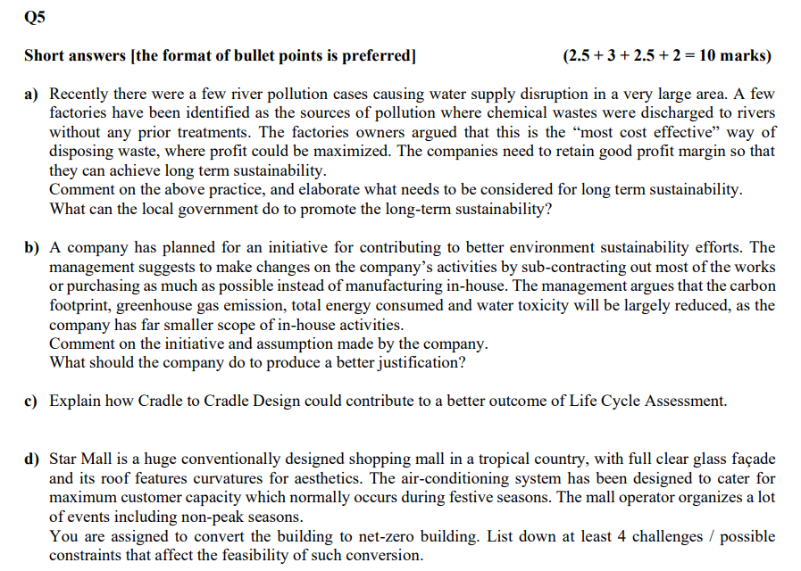 Solved Q5 Short answers [the format of bullet points is | Chegg.com