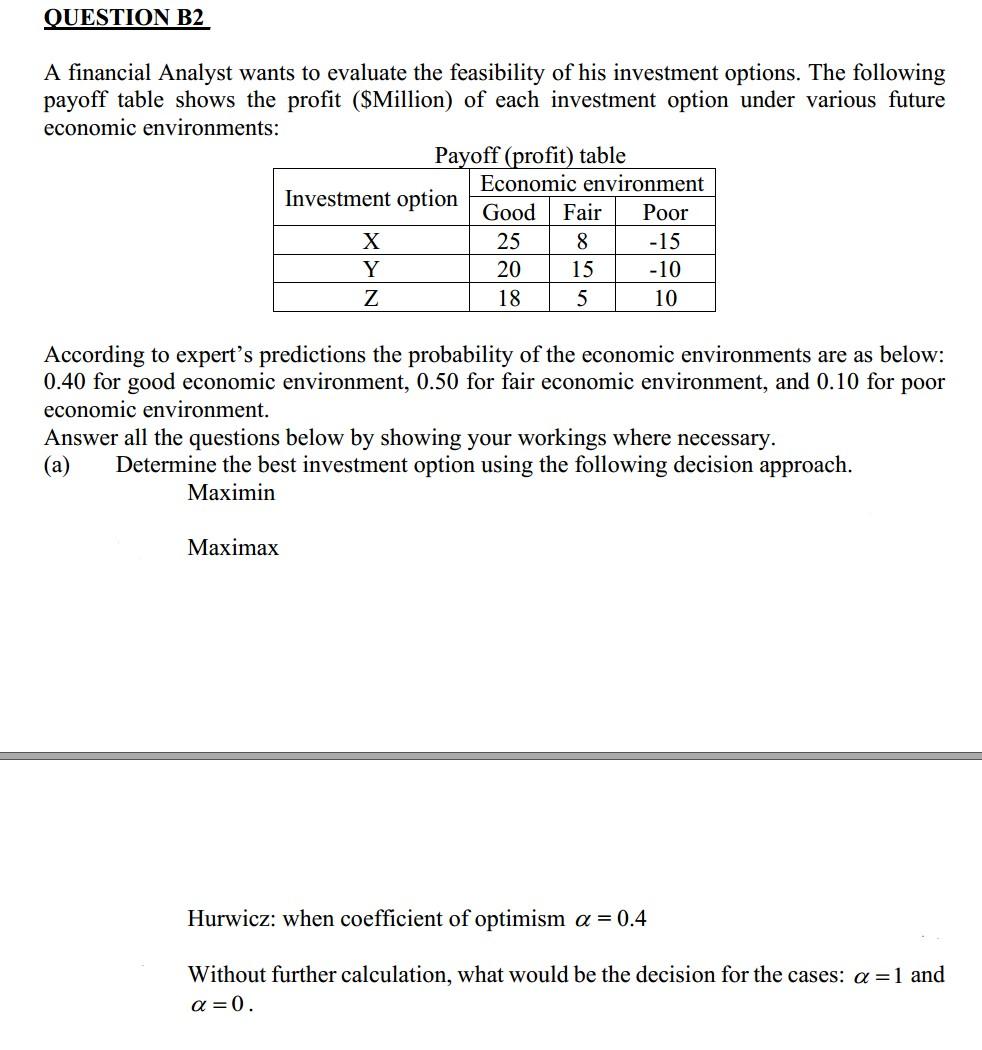 Solved QUESTION B2 A Financial Analyst Wants To Evaluate The | Chegg.com