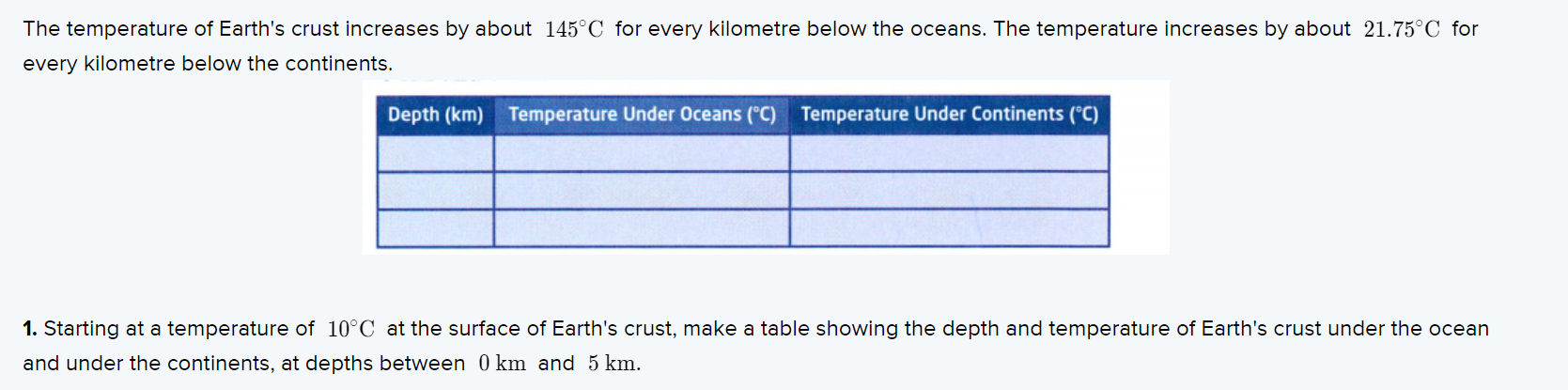 what is the temperature of the earth's crust in degrees