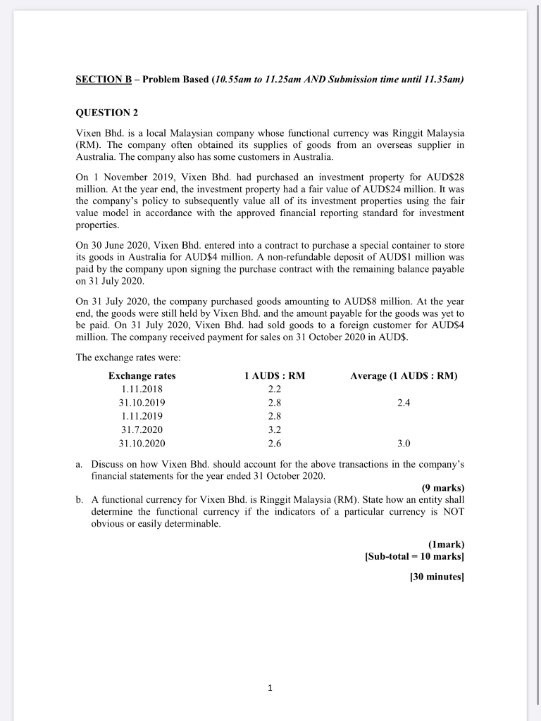 Solved SECTION B - Problem Based (10.55am to 11.25am AND  Chegg.com