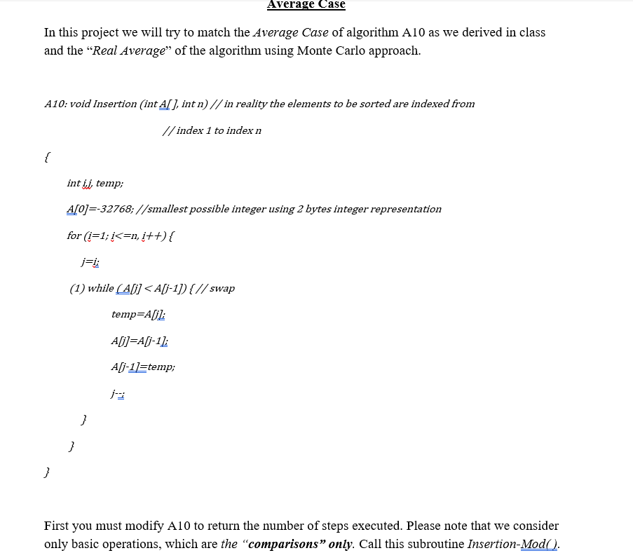 Solved Average Case In this project we will try to match the | Chegg.com