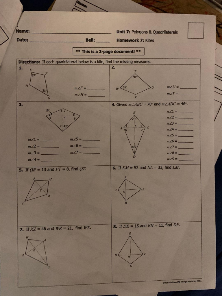Solved Name Unit 7 Polygons Quadrilaterals Homework 7 Chegg Com
