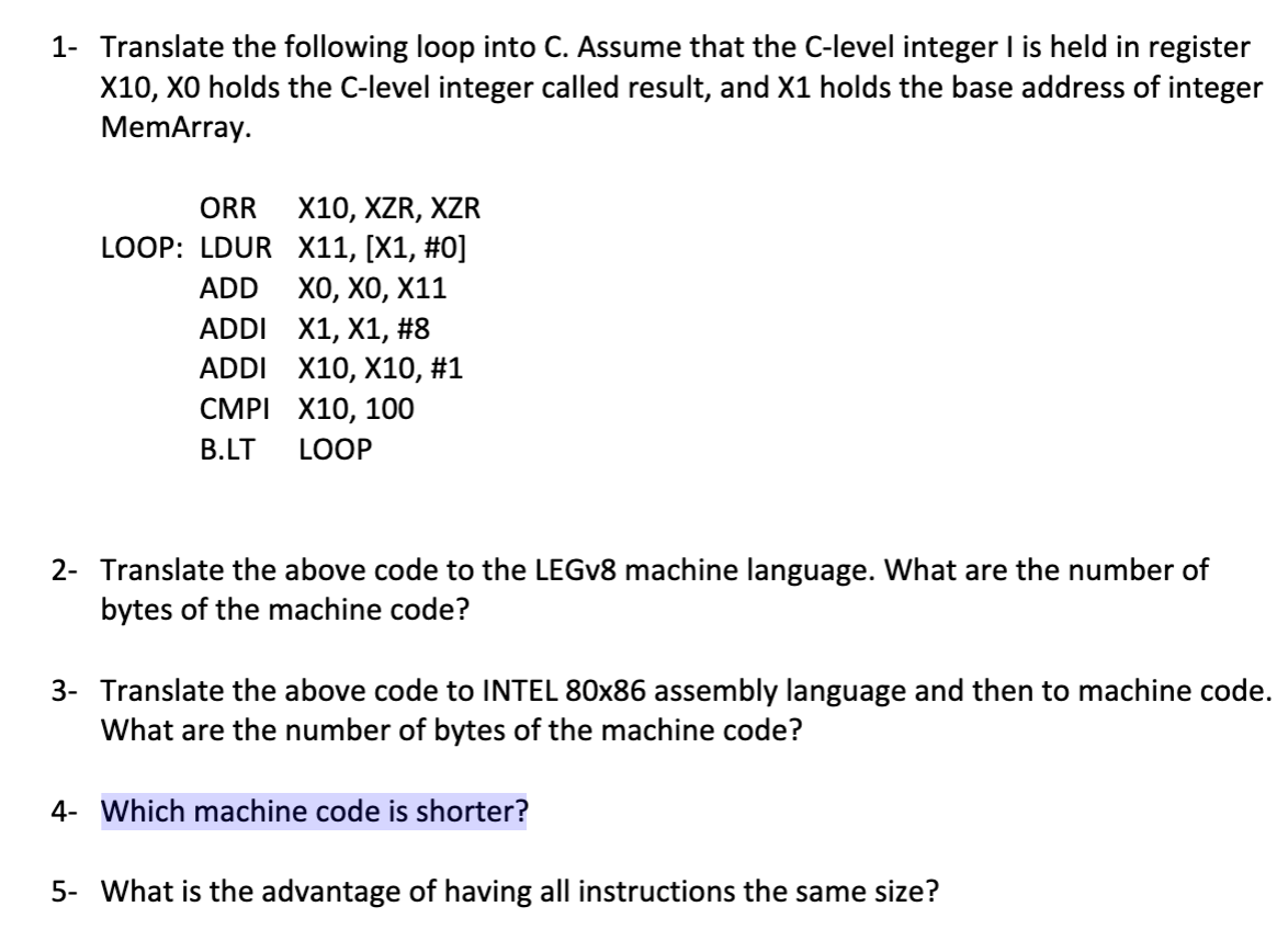 Solved 1- Translate the following loop into C. Assume that | Chegg.com