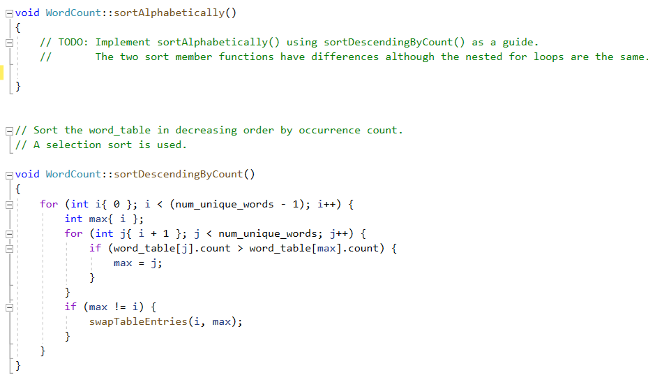 Solved void WordCount::sortAlphabetically() { // TODO: | Chegg.com